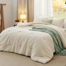 Conjunto de edredom Bedsure, tamanho completo, bege claro, 3 peças