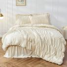 Conjunto de edredom Bonlino Ruched Queen Size branco, 3 peças