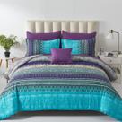 Conjunto de edredom Cottolester Boho Queen Size 8 peças Aqua