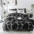 Conjunto de edredom Cottonight Black Marble Queen com 2 fronhas