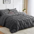 Conjunto de edredom CozyLux Dark Grey Pintuck Queen com 7 peças
