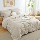 Conjunto de edredom CozyLux Queen Oatmeal, 7 peças, cama em uma bolsa