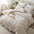 Conjunto de edredom CozyLux Queen Size Bege, 3 peças para toda a temporada