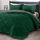 Conjunto de edredom de luxo, verde escuro e cinza, Queen, 3 peças
