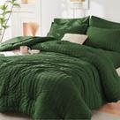 Conjunto de edredom HYMOKEGE Dark Green Queen Seersucker 7 peças