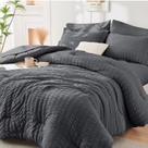 Conjunto de edredom HYMOKEGE Full Size Seersucker, 7 peças, cinza escuro