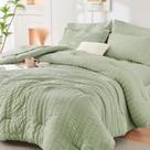 Conjunto de edredom HYMOKEGE Light Green Queen 7 peças