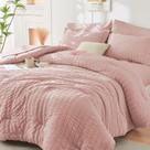 Conjunto de edredom HYMOKEGE Rose Gold Queen 7 peças Seersucker