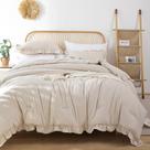 Conjunto de edredom JANZAA Queen Size Bege com babado, 3 peças com fronhas