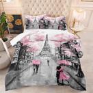 Conjunto de edredom kxry Pink Paris Eiffel Tower Queen com 1 edredom e 2 fronhas Conjunto de edredom kxry Pink Paris Eiffel Tower Queen com 1 edredom e 2 fronhas