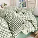 Conjunto de edredom LifeTB Green Gingham tamanho completo com 2 fronhas