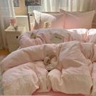 Conjunto de edredom LifeTB Pink Gingham em tamanho real com 2 fronhas