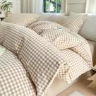 Conjunto de edredom LifeTB Tan Gingham Twin XL com 2 fronhas