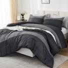 Conjunto de edredom Litanika King Size preto branco cinza 3 peças