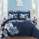Conjunto de edredom Luxudecor azul marinho Queen Size 7 peças Conjunto de edredom Luxudecor azul marinho Queen Size 7 peças