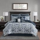 Conjunto de edredom Madison Park Odette Jacquard Damask King Navy