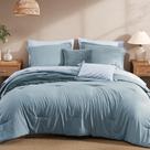 Conjunto de edredom Monbix Queen Dusty Blue, pré-lavado, 7 peças