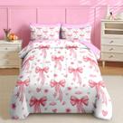 Conjunto de edredom Nesker Bow Full Size, 7 peças, cama em uma bolsa rosa