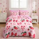 Conjunto de edredom Nesker Bow Queen Size, 7 peças, cama em uma bolsa rosa