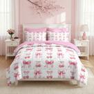 Conjunto de edredom Nesker Bow Twin Size, 5 peças, cama em uma bolsa rosa