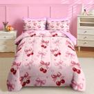 Conjunto de edredom Nesker Cherry Bow tamanho completo, 7 unidades para crianças e adolescentes