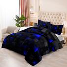Conjunto de edredom Nttopship Geometric Blue Black Queen Size