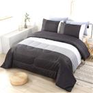 Conjunto de edredom PERFEMET, listrado cinza/branco, queen size, 3 peças
