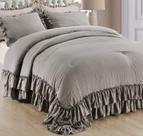 Conjunto de edredom QSH Shabby Grey Ruffled Chic Queen Size, 3 unidades