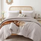 Conjunto de edredom ROSGONIA Linen Grey King Size, 3 peças de roupa de cama