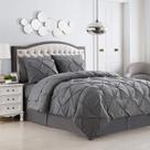 Conjunto de Edredom Sweet Home Collection Pintuck Grey Queen - 8 Peças