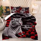 Conjunto de edredom VTKON Kids Tiger em tamanho real com estampa 3D de rosa vermelha Conjunto de edredom VTKON Kids Tiger em tamanho real com estampa 3D de rosa vermelha