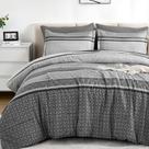 Conjunto de edredom WONGS BEDDING Grey Queen Size 7 peças listrado