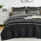 Conjunto de edredom WONGS BEDDING, tamanho completo, cinza escuro, listrado, 7 peças