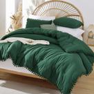 Conjunto de edredom YIRDDEO Queen Size com Ball Pom Fringe Emerald