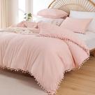 Conjunto de edredom YIRDDEO Twin Size com Ball Pom Fringe Blush