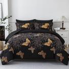 Conjunto de edredom Yogeneg Botanical Collection King Size Preto
