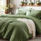 Conjunto de edredom Zzlpp King Size Olive Green Seersucker 7 peças