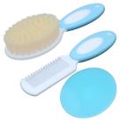 Conjunto de Escova de Cabelo para Bebê Duruan com Cerdas Macias de Pelo de Cabra Azul