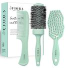 Conjunto de escovas de cabelo Fiora Naturals Detangler, escova redonda e pente