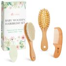 Conjunto de escovas de cabelo para bebês Lictin Natural Goat Bristle Wood 4 unidades