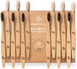 Conjunto de escovas de dentes GREENZLA Bamboo para adultos com estojo e fio dental, pacote com 12