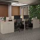 Conjunto De Escritório 4 Peças Tech Office 2 Mesas E 2 Apara - Off White E Cedro Off White E Cedro