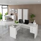 Conjunto de Escritório com 2 Armários 2 Portas 5 Prateleiras e Mesa com Apoio Lateral 3 Gavetas MDP Nogal Tecnomobili Conjunto de Escritório com 2 Armários 2 Portas 5 Prateleiras e Mesa com Apoio Lateral 3 Gavetas MDP Nogal Tecnomobili