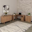 Conjunto de Escritório com 2 Balcões e Mesa 138,5cm Formato em L com 2 Gavetas MDP Nogal Tecnomobili Conjunto de Escritório com 2 Balcões e Mesa 138,5cm Formato em L com 2 Gavetas MDP Nogal Tecnomobili