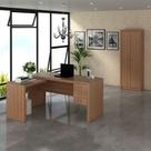 Conjunto de Escritório com Armário 2 Portas 5 Prateleiras e Mesa Com Apoio Lateral e 3 Gavetas MDP Amêndoa Tecnomobili Conjunto de Escritório com Armário 2 Portas 5 Prateleiras e Mesa Com Apoio Lateral e 3 Gavetas MDP Amêndoa Tecnomobili