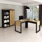 Conjunto de Escritório com Armário 2 Portas, Estante e Mesa de Canto 136cm MDP Amêndoa Tecnomobili Conjunto de Escritório com Armário 2 Portas, Estante e Mesa de Canto 136cm MDP Amêndoa Tecnomobili