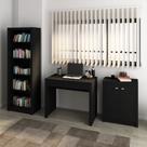 Conjunto de Escritório com Balcão 2 Portas , Estante com 5 Prateleiras e Mesa com 1 Gaveta MDP Preto Tecnomobili