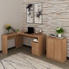 Conjunto de Escritório com Balcão 60cm e Mesa 138,5cm Formato em L com 2 Gavetas MDP Amêndoa Tecnomobili Conjunto de Escritório com Balcão 60cm e Mesa 138,5cm Formato em L com 2 Gavetas MDP Amêndoa Tecnomobili