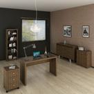 Conjunto de Escritório com Balcão, Estante, Gaveteiro , Balcão com 3 portas e Mesa 127cm MDP Branco Tecnomobili