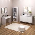 Conjunto de Escritório com Estante, Mesa 90cm com 1 Gaveta e Balcão 136cm com 3 portas MDP Amêndoa Tecnomobili